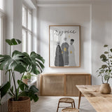 Nativity III BWG by Becky Thorns. shown as a print in a natural wood frame in a dining room. Available as a archival giclee rolled canvas, fine art paper, or poster print. SKU 75724h.