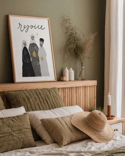 Nativity III BWG by Becky Thorns. shown as a paper print in a natural frame. Available as a archival giclee rolled canvas, fine art paper, or poster print. SKU 75724h.