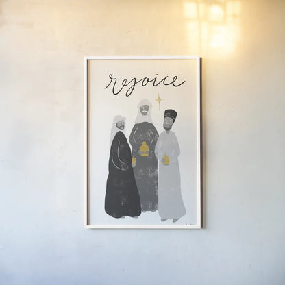 Nativity III BWG by Becky Thorns. shown as a paper print in a white frame. Available as a archival giclee rolled canvas, fine art paper, or poster print. SKU 75724h.