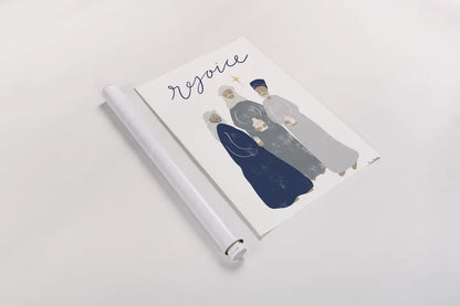 Nativity III with Navy by Becky Thorns. shown as a rolled paper print. Available as archival giclee rolled canvas, fine art paper, or poster print. SKU 75407h.