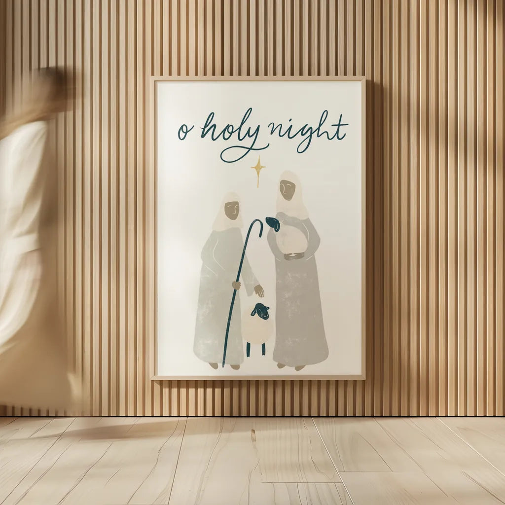Nativity IV by Becky Thorns. shown as over sized large wall art. Available as an archival giclee rolled canvas, fine art paper, or poster print. SKU 73739h.