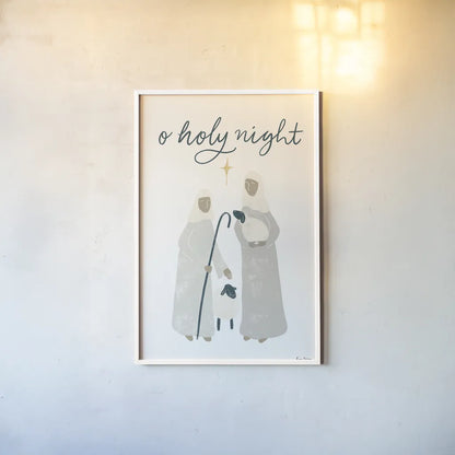Nativity IV by Becky Thorns. shown as a paper print in a white frame. Available as a archival giclee rolled canvas, fine art paper, or poster print. SKU 73739h.
