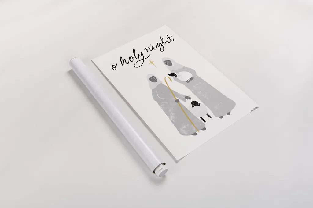 Nativity IV BWG by Becky Thorns. shown as a rolled paper print. Available as archival giclee rolled canvas, fine art paper, or poster print. SKU 75725h.