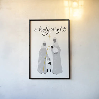 Nativity IV BWG by Becky Thorns. shown as a paper print in a black flame. Available as a archival giclee rolled canvas, fine art paper, or poster print. SKU 75725h.