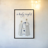 Nativity IV with Navy by Becky Thorns. shown as a paper print in a black flame. Available as a archival giclee rolled canvas, fine art paper, or poster print. SKU 75408h.