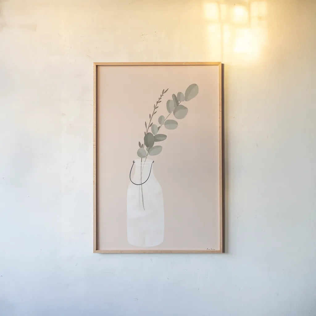 Natural Vessels I by Becky Thorns. shown as a paper print in a natural frame. Available as a archival giclee rolled canvas, fine art paper, or poster print. SKU 73121h.
