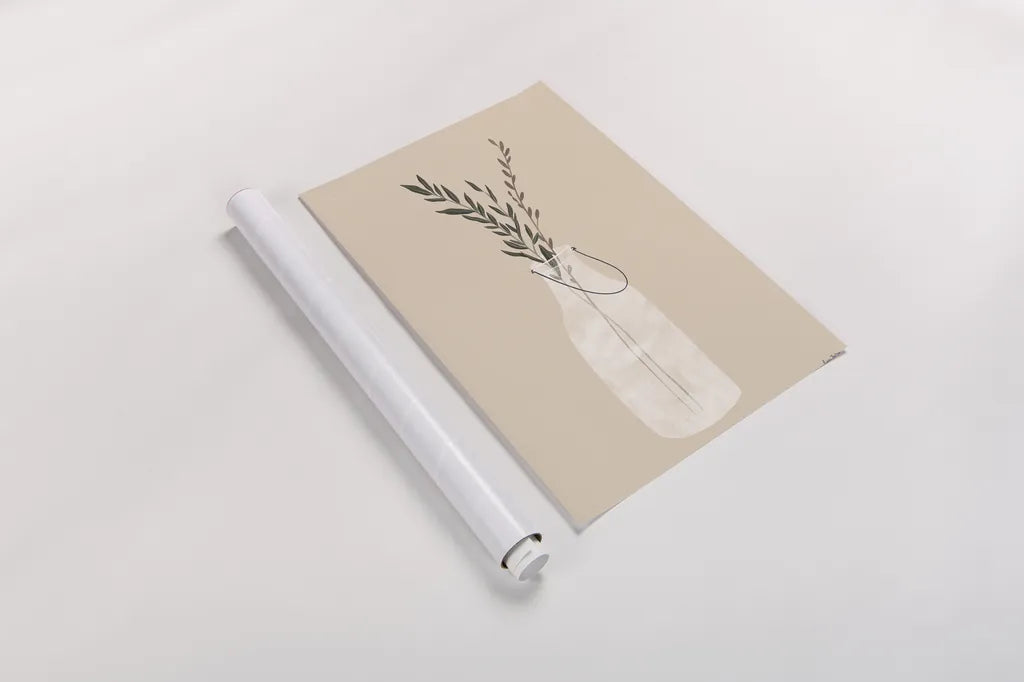 Natural Vessels II Linen Tan by Becky Thorns. shown as a rolled paper print. Available as archival giclee rolled canvas, fine art paper, or poster print. SKU 81178h.