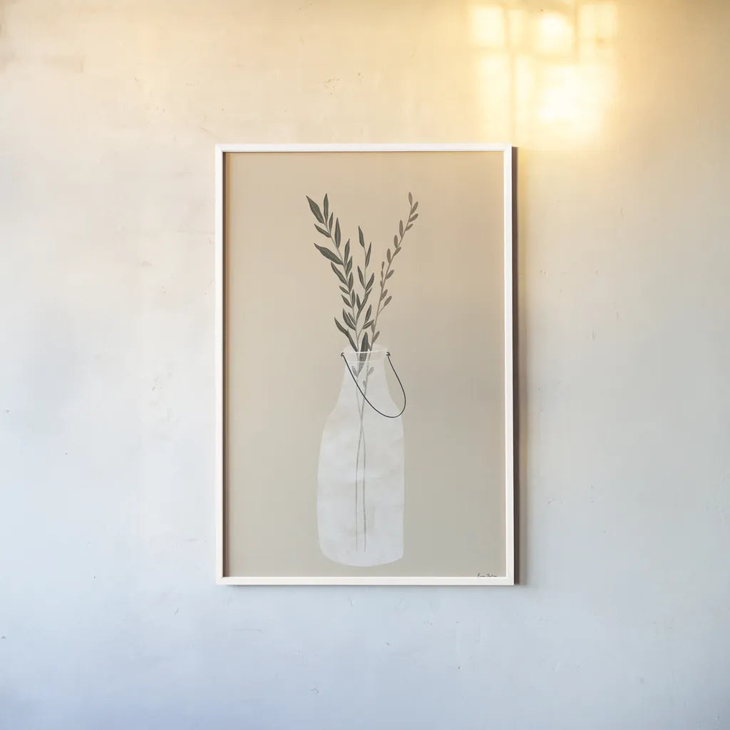 Natural Vessels II Linen Tan by Becky Thorns. shown as a paper print in a white frame. Available as a archival giclee rolled canvas, fine art paper, or poster print. SKU 81178h.