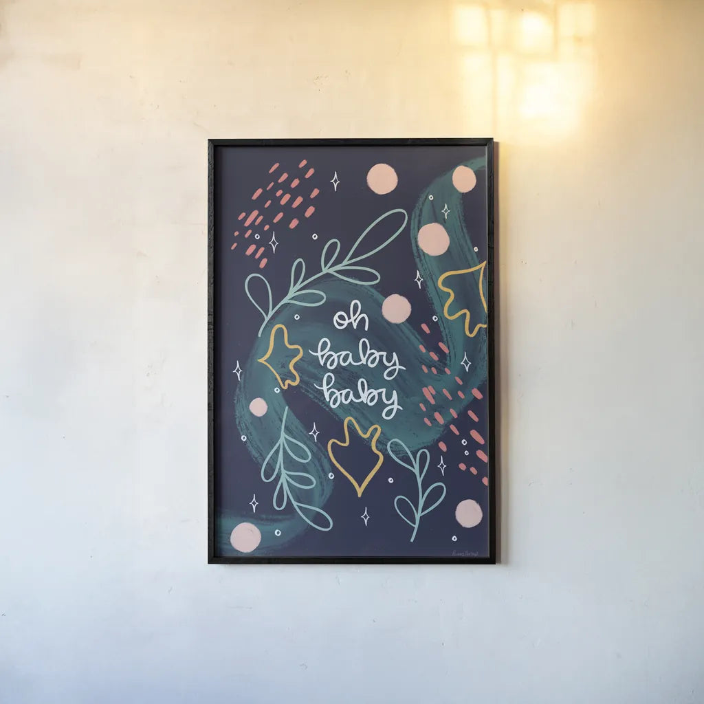 New Baby I by Becky Thorns. shown as a paper print in a black flame. Available as a archival giclee rolled canvas, fine art paper, or poster print. SKU 88720h.