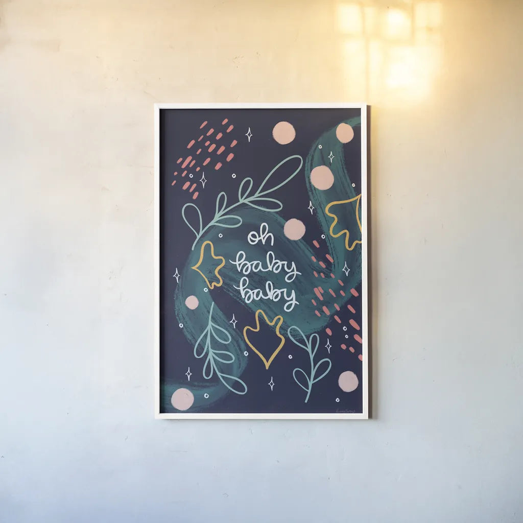 New Baby I by Becky Thorns. shown as a paper print in a white frame. Available as a archival giclee rolled canvas, fine art paper, or poster print. SKU 88720h.