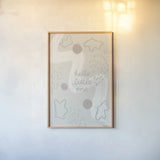 New Baby III Neautral by Becky Thorns. shown as a paper print in a natural frame. Available as a archival giclee rolled canvas, fine art paper, or poster print. SKU 88811h.