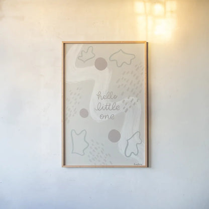 New Baby III Neautral by Becky Thorns. shown as a paper print in a natural frame. Available as a archival giclee rolled canvas, fine art paper, or poster print. SKU 88811h.