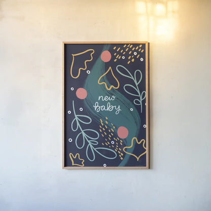 New Baby IV by Becky Thorns. shown as a paper print in a natural frame. Available as a archival giclee rolled canvas, fine art paper, or poster print. SKU 88723h.