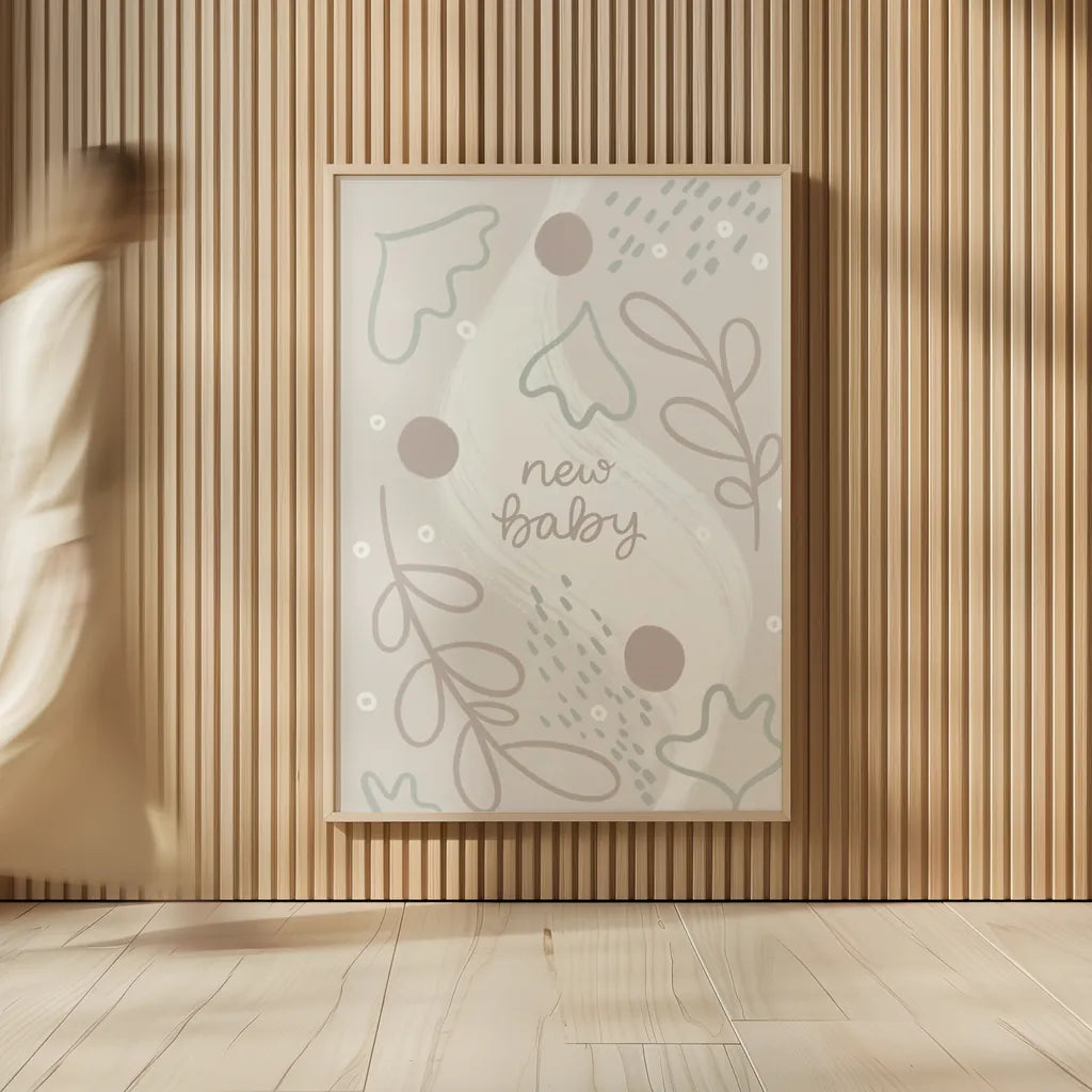 New Baby IV Neutral by Becky Thorns. shown as over sized large wall art. Available as an archival giclee rolled canvas, fine art paper, or poster print. SKU 88812h.