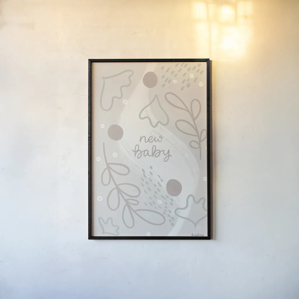 New Baby IV Neutral by Becky Thorns. shown as a paper print in a black flame. Available as a archival giclee rolled canvas, fine art paper, or poster print. SKU 88812h.