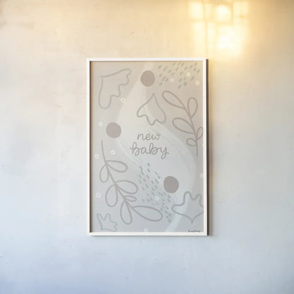 New Baby IV Neutral by Becky Thorns. shown as a paper print in a white frame. Available as a archival giclee rolled canvas, fine art paper, or poster print. SKU 88812h.