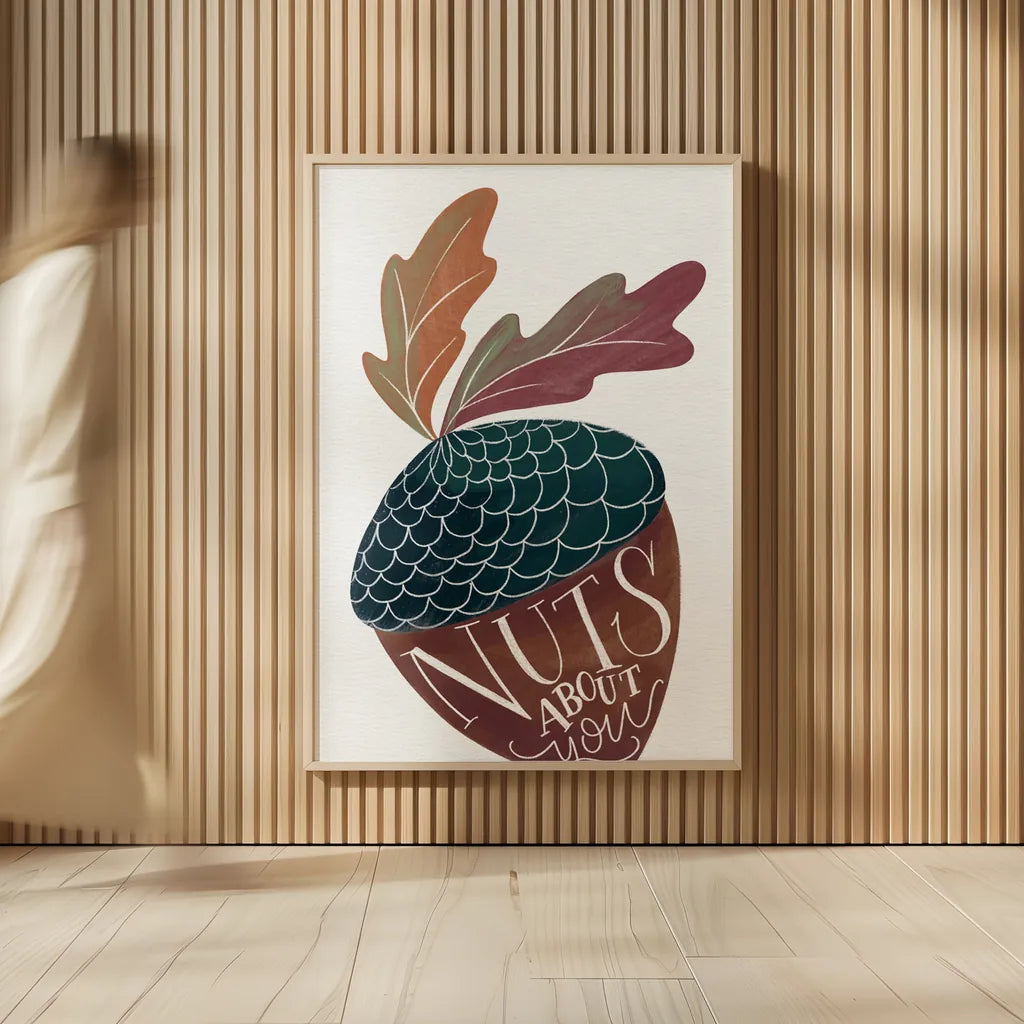 Nuts About You by Becky Thorns. shown as over sized large wall art. Available as an archival giclee rolled canvas, fine art paper, or poster print. SKU 61418h.