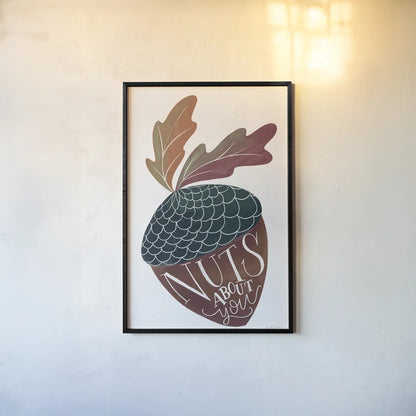 Nuts About You by Becky Thorns. shown as a paper print in a black flame. Available as a archival giclee rolled canvas, fine art paper, or poster print. SKU 61418h.