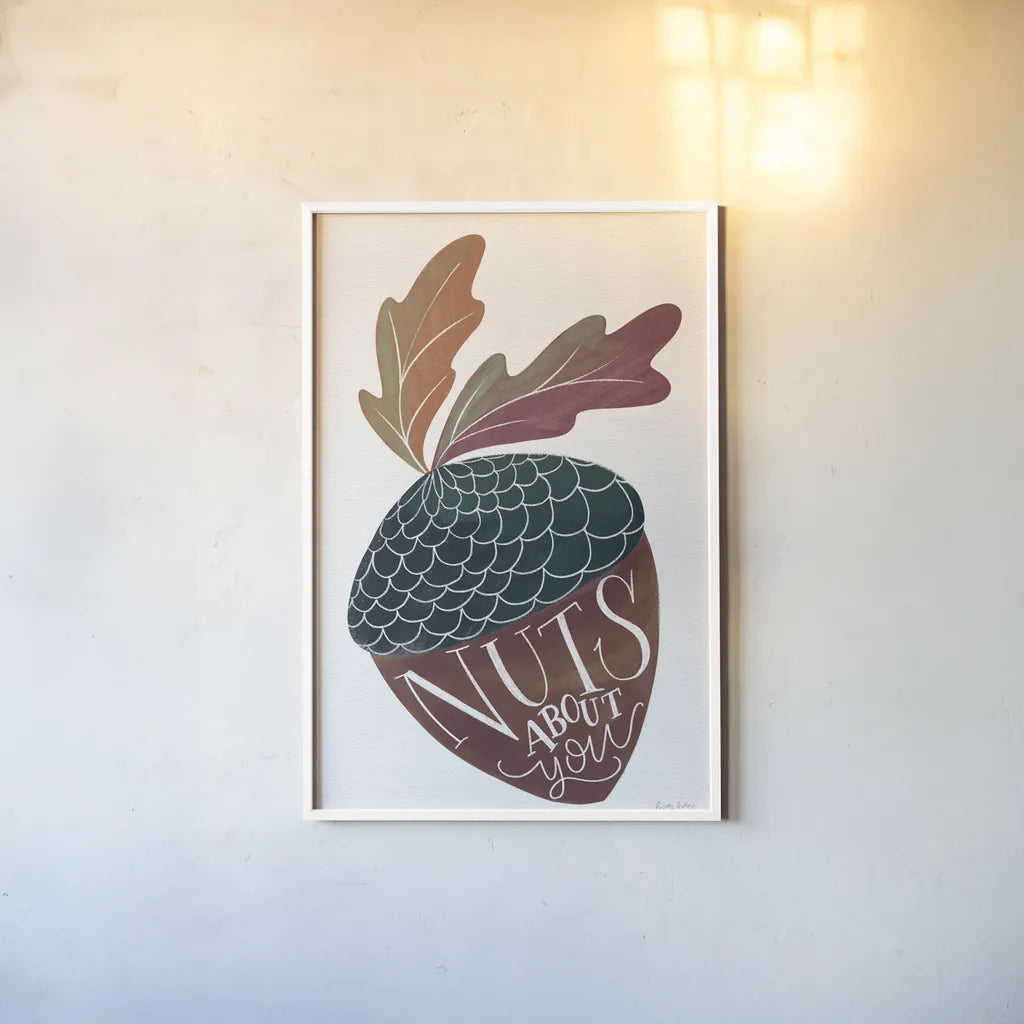 Nuts About You by Becky Thorns. shown as a paper print in a white frame. Available as a archival giclee rolled canvas, fine art paper, or poster print. SKU 61418h.