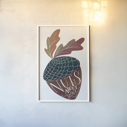 Nuts About You by Becky Thorns. shown as a paper print in a white frame. Available as a archival giclee rolled canvas, fine art paper, or poster print. SKU 61418h.