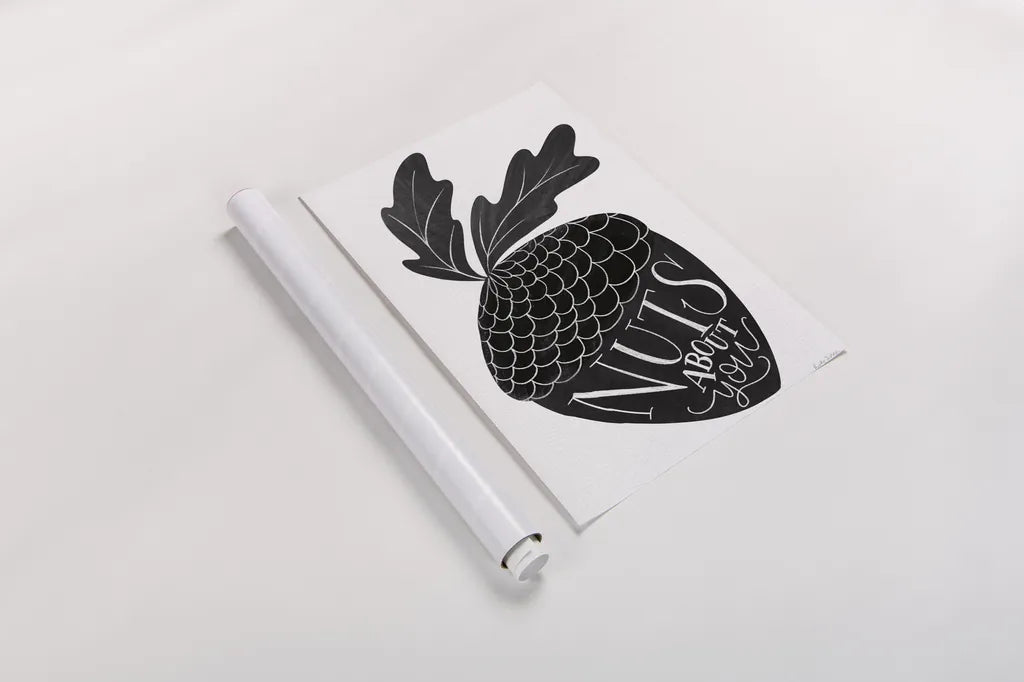 Nuts About You BW by Becky Thorns. shown as a rolled paper print. Available as archival giclee rolled canvas, fine art paper, or poster print. SKU 61419h.