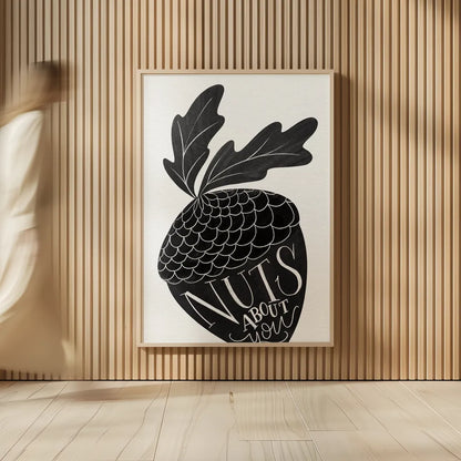 Nuts About You BW by Becky Thorns. shown as over sized large wall art. Available as an archival giclee rolled canvas, fine art paper, or poster print. SKU 61419h.