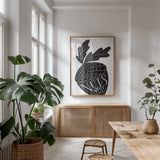 Nuts About You BW by Becky Thorns. shown as a print in a natural wood frame in a dining room. Available as a archival giclee rolled canvas, fine art paper, or poster print. SKU 61419h.