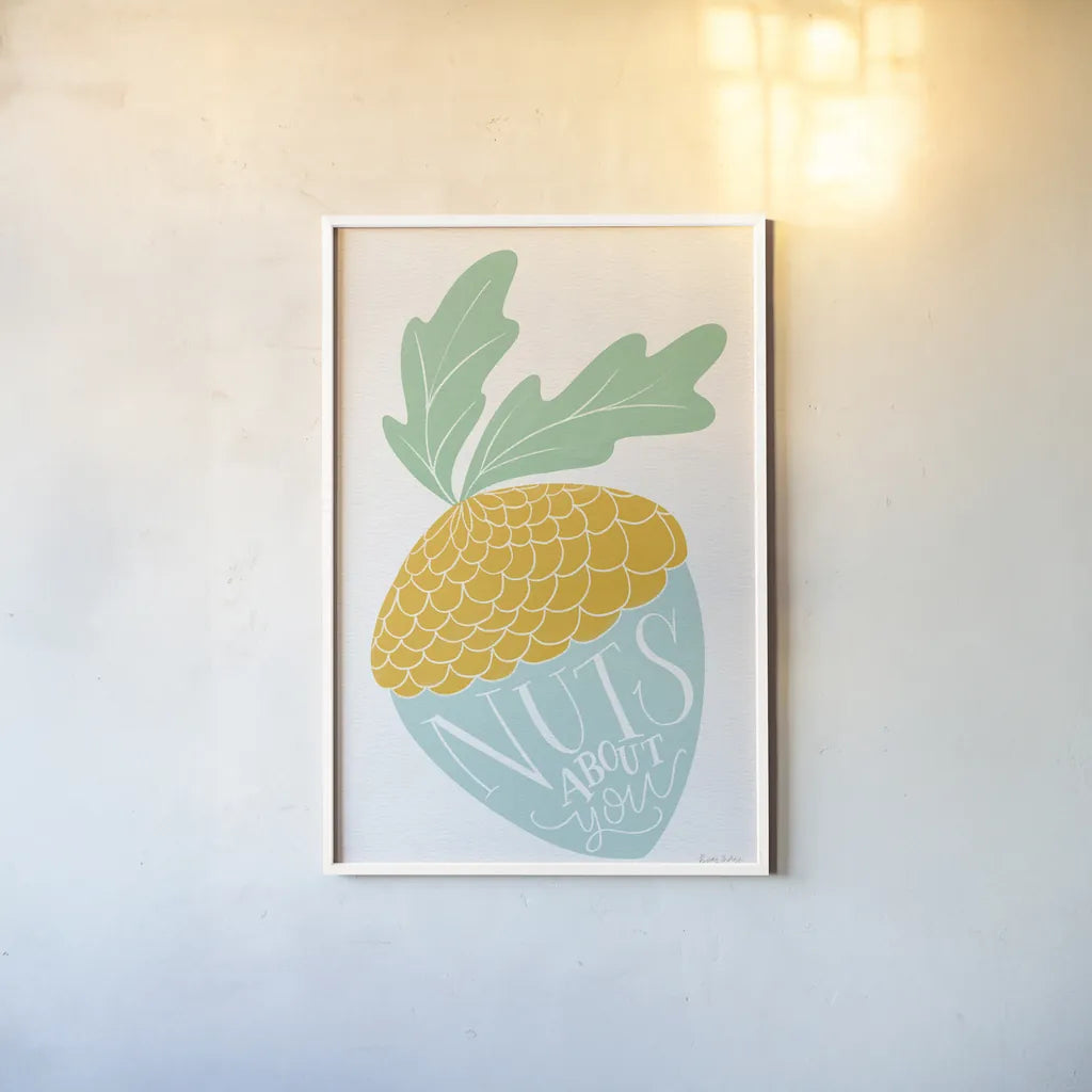 Nuts About You Bright by Becky Thorns. shown as a paper print in a white frame. Available as a archival giclee rolled canvas, fine art paper, or poster print. SKU 65035h.