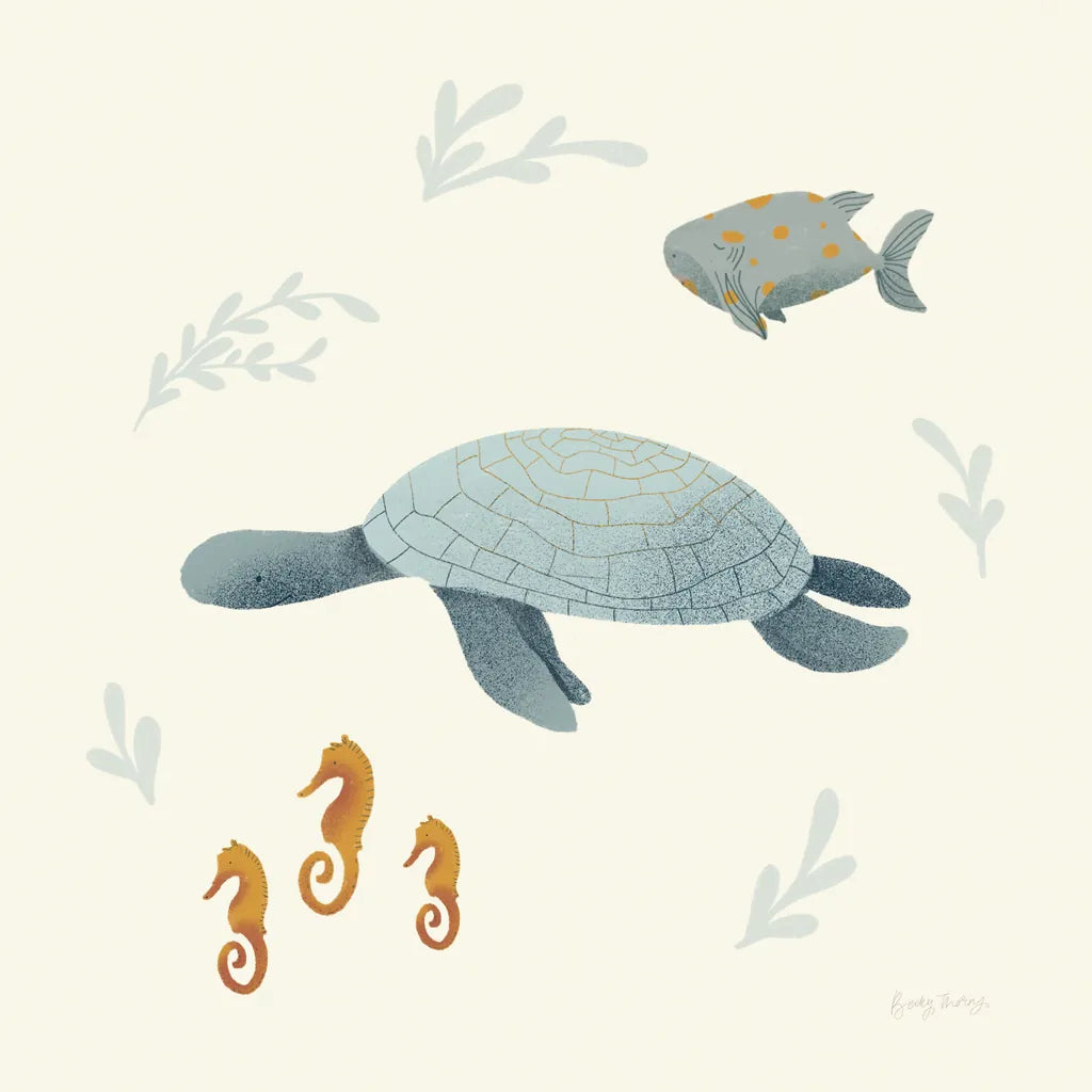 Ocean Life Sea Turtle by Becky Thorns. SKU 54183a. Archival Giclee Fine art print for wall decor.