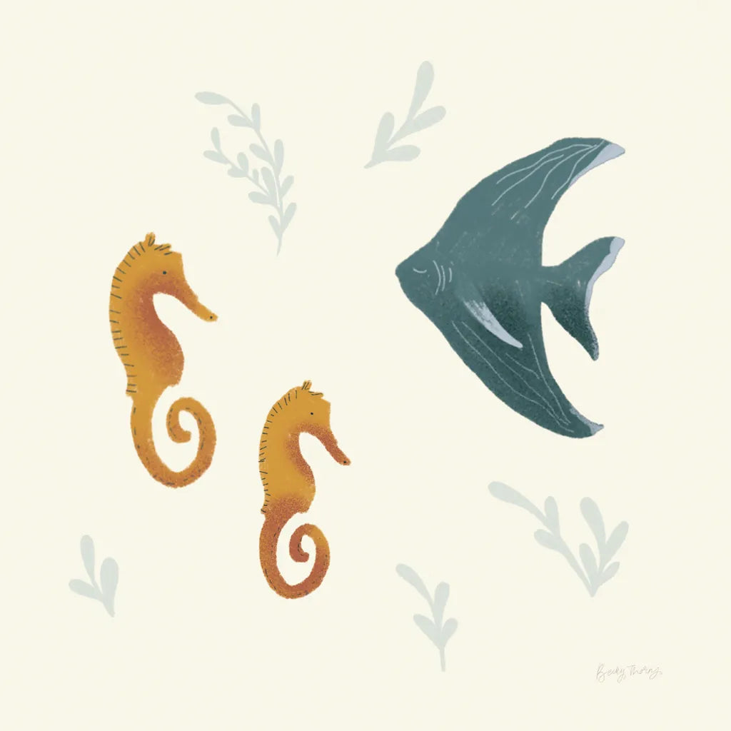 Ocean Life Seahorses by Becky Thorns. SKU 54181a. Archival Giclee Fine art print for wall decor.