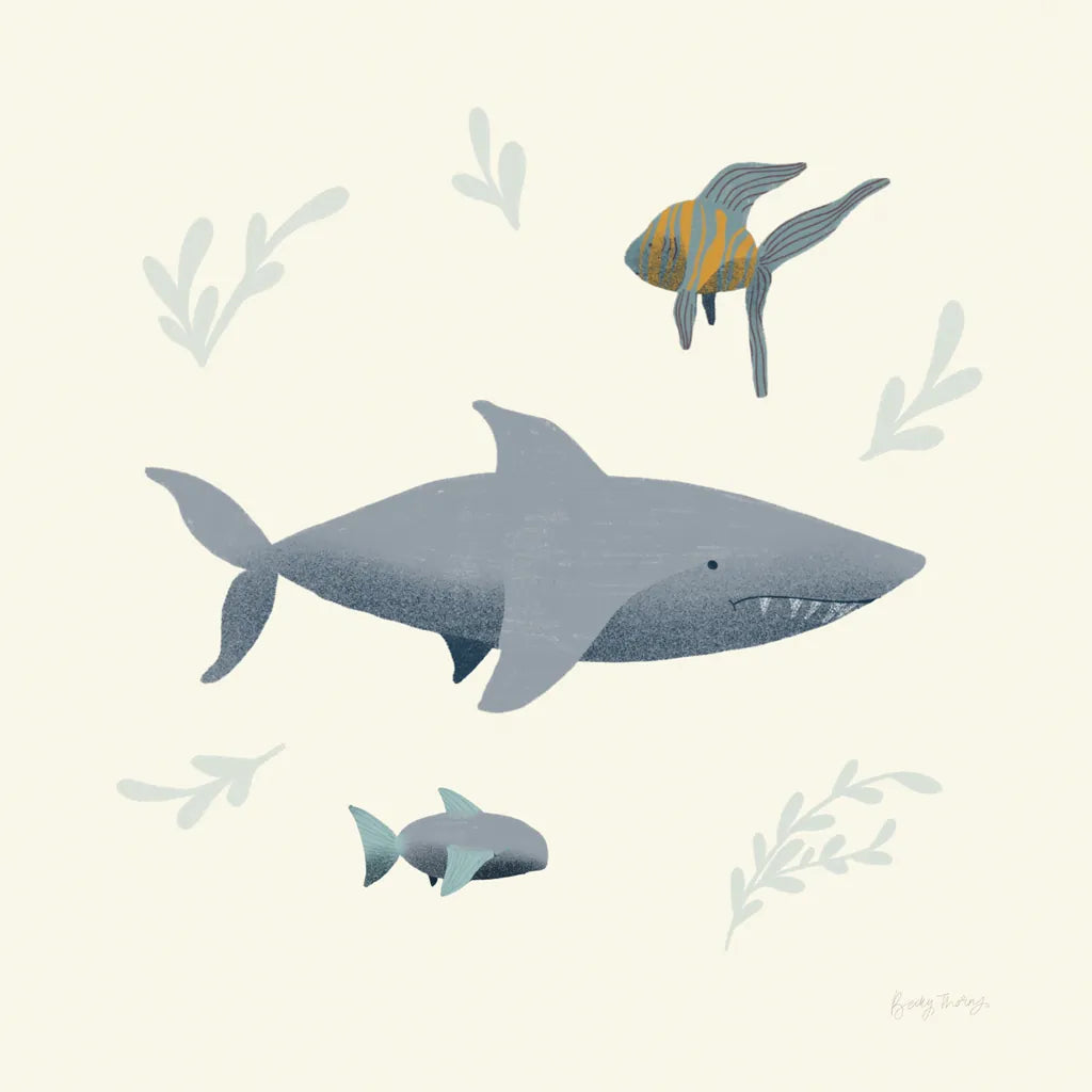 Ocean Life Shark by Becky Thorns. SKU 54180a. Archival Giclee Fine art print for wall decor.