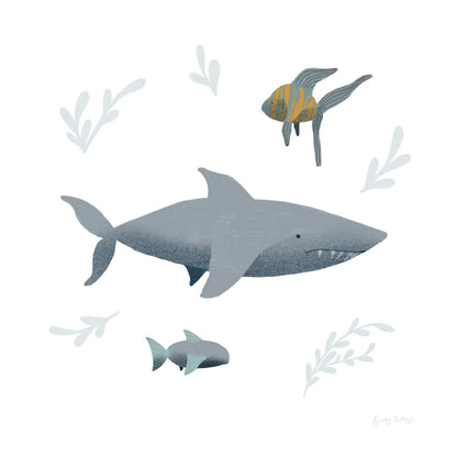 Ocean Life Shark on White by Becky Thorns. SKU 56476a. Archival Giclee Fine art print for wall decor.