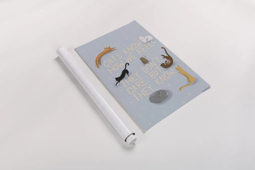 Ode to Cats by Becky Thorns. shown as a rolled paper print. Available as archival giclee rolled canvas, fine art paper, or poster print. SKU 57368h.