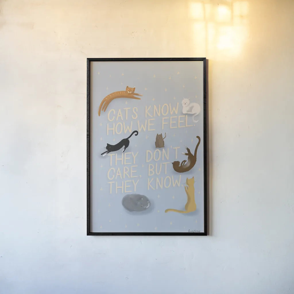 Ode to Cats by Becky Thorns. shown as a paper print in a black flame. Available as a archival giclee rolled canvas, fine art paper, or poster print. SKU 57368h.