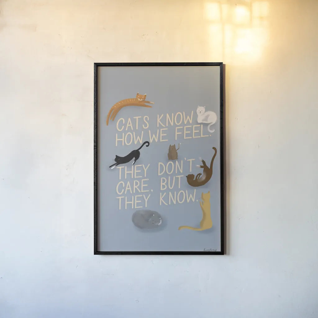 Ode to Cats Dark by Becky Thorns. shown as a paper print in a black flame. Available as a archival giclee rolled canvas, fine art paper, or poster print. SKU 76156h.