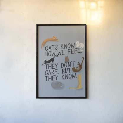 Ode to Cats Dark with Black by Becky Thorns. shown as a paper print in a black flame. Available as a archival giclee rolled canvas, fine art paper, or poster print. SKU 89049h.