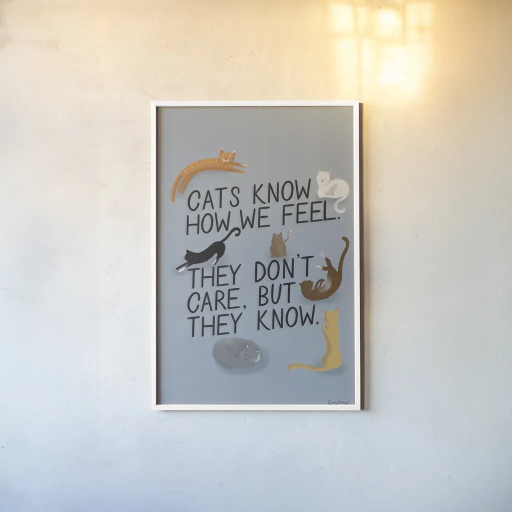 Ode to Cats Dark with Black by Becky Thorns. shown as a paper print in a white frame. Available as a archival giclee rolled canvas, fine art paper, or poster print. SKU 89049h.