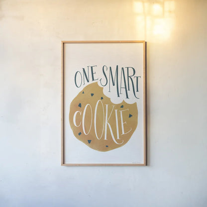 One Smart Cookie by Becky Thorns. shown as a paper print in a natural frame. Available as a archival giclee rolled canvas, fine art paper, or poster print. SKU 61416h.