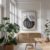One Smart Cookie BW by Becky Thorns. shown as a print in a natural wood frame in a dining room. Available as a archival giclee rolled canvas, fine art paper, or poster print. SKU 61417h.