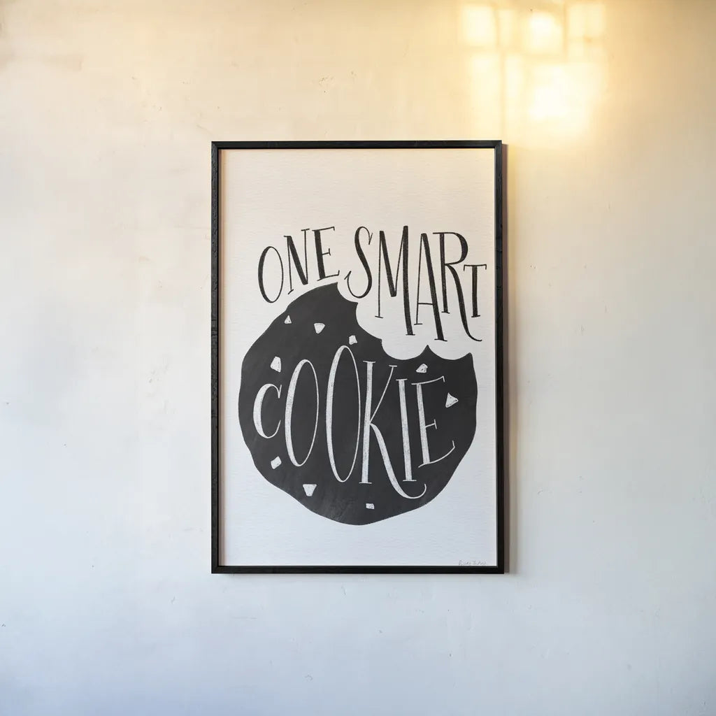 One Smart Cookie BW by Becky Thorns. shown as a paper print in a black flame. Available as a archival giclee rolled canvas, fine art paper, or poster print. SKU 61417h.