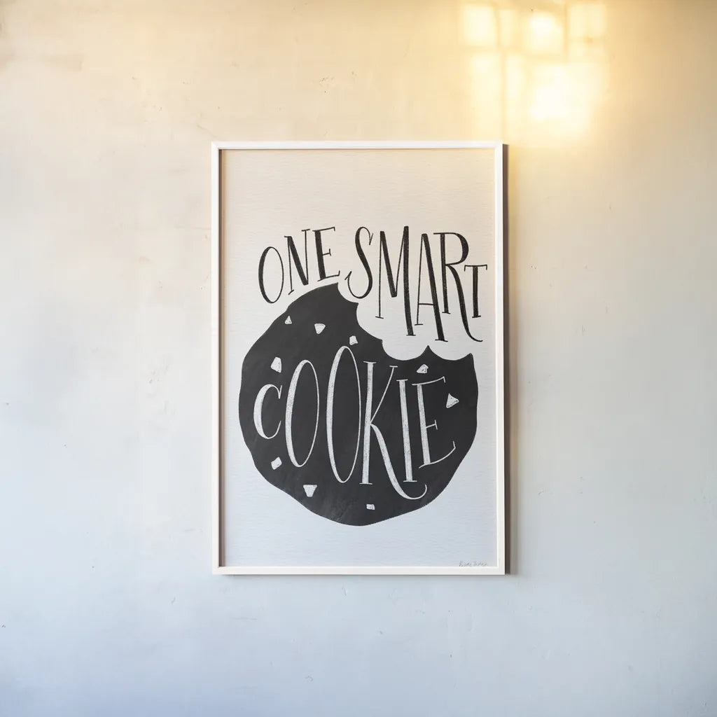 One Smart Cookie BW by Becky Thorns. shown as a paper print in a white frame. Available as a archival giclee rolled canvas, fine art paper, or poster print. SKU 61417h.