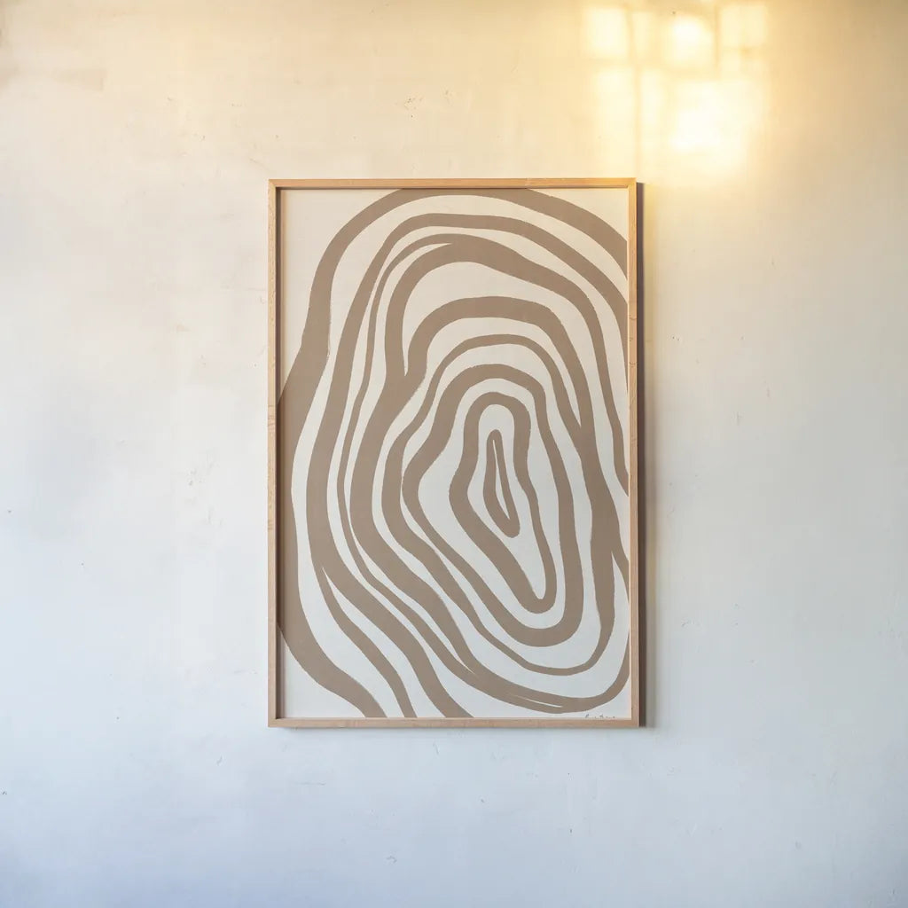 Organic Abstract II by Becky Thorns. shown as a paper print in a natural frame. Available as a archival giclee rolled canvas, fine art paper, or poster print. SKU 88301h.