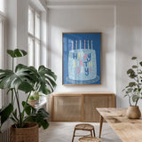 Party Time I by Becky Thorns. shown as a print in a natural wood frame in a dining room. Available as a archival giclee rolled canvas, fine art paper, or poster print. SKU 88317h.