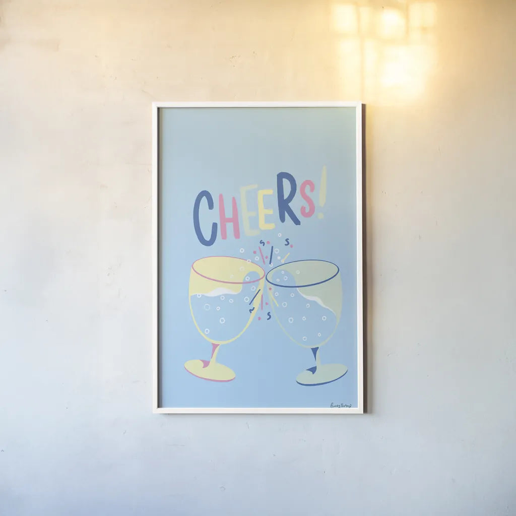 Party Time II by Becky Thorns. shown as a paper print in a white frame. Available as a archival giclee rolled canvas, fine art paper, or poster print. SKU 88318h.