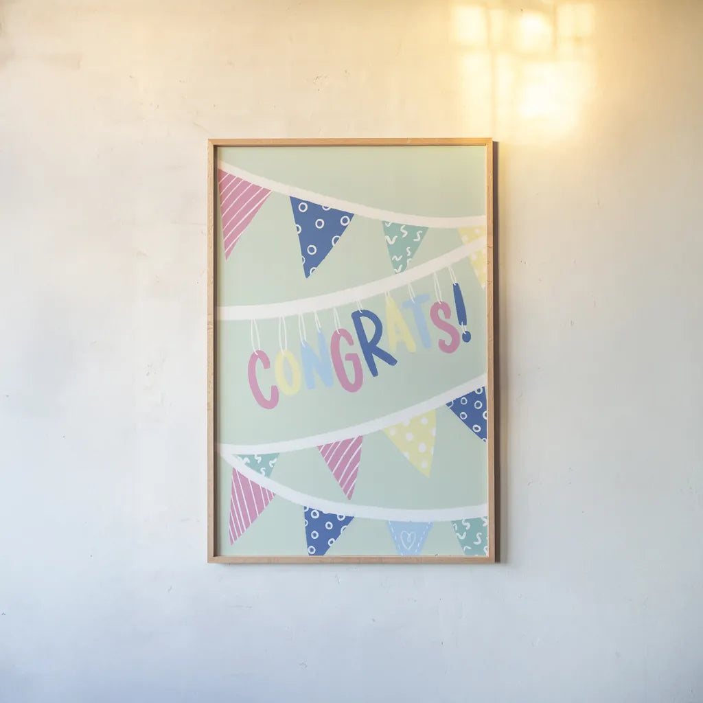 Party Time III by Becky Thorns. shown as a paper print in a natural frame. Available as a archival giclee rolled canvas, fine art paper, or poster print. SKU 88319h.