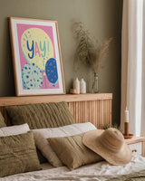 Party Time IV by Becky Thorns. shown as a paper print in a natural frame. Available as a archival giclee rolled canvas, fine art paper, or poster print. SKU 88320h.