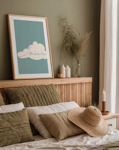 Peaceful I by Becky Thorns. shown as a paper print in a natural frame. Available as a archival giclee rolled canvas, fine art paper, or poster print. SKU 71108h.