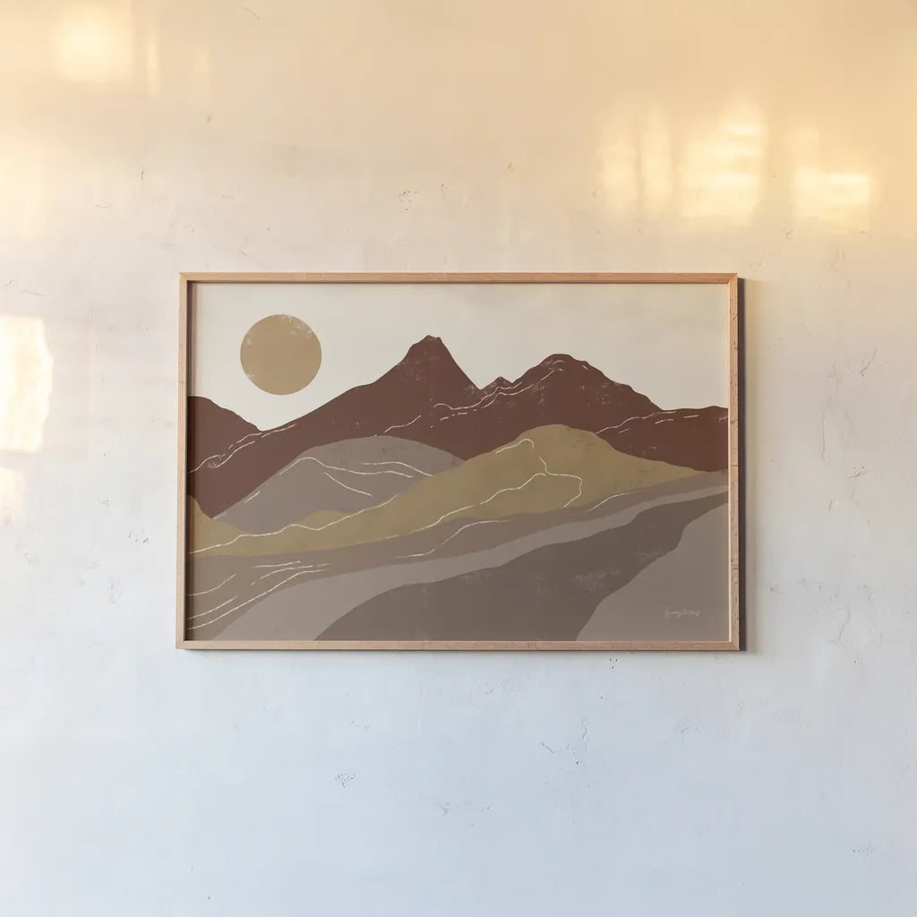 Peru Trails Neutral by Becky Thorns. shown as a paper print in a natural frame. Available as a archival giclee rolled canvas, fine art paper, or poster print. SKU 78561i.