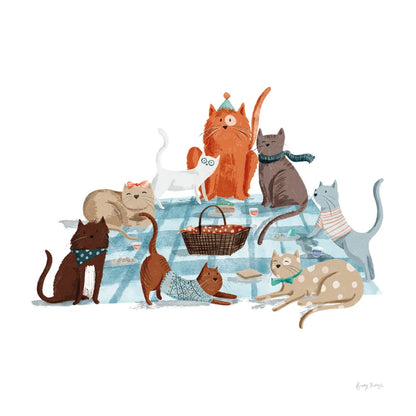 Picnic Pets Cats I by Becky Thorns. SKU 61398a. Archival Giclee Fine art print for wall decor.