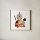 Picnic Pets Cats II by Becky Thorns. Shown in a natural wood glass frame for a timeless modern aesthetic. Available as an archival giclee rolled canvas, fine art paper, or poster print. SKU 61399a.